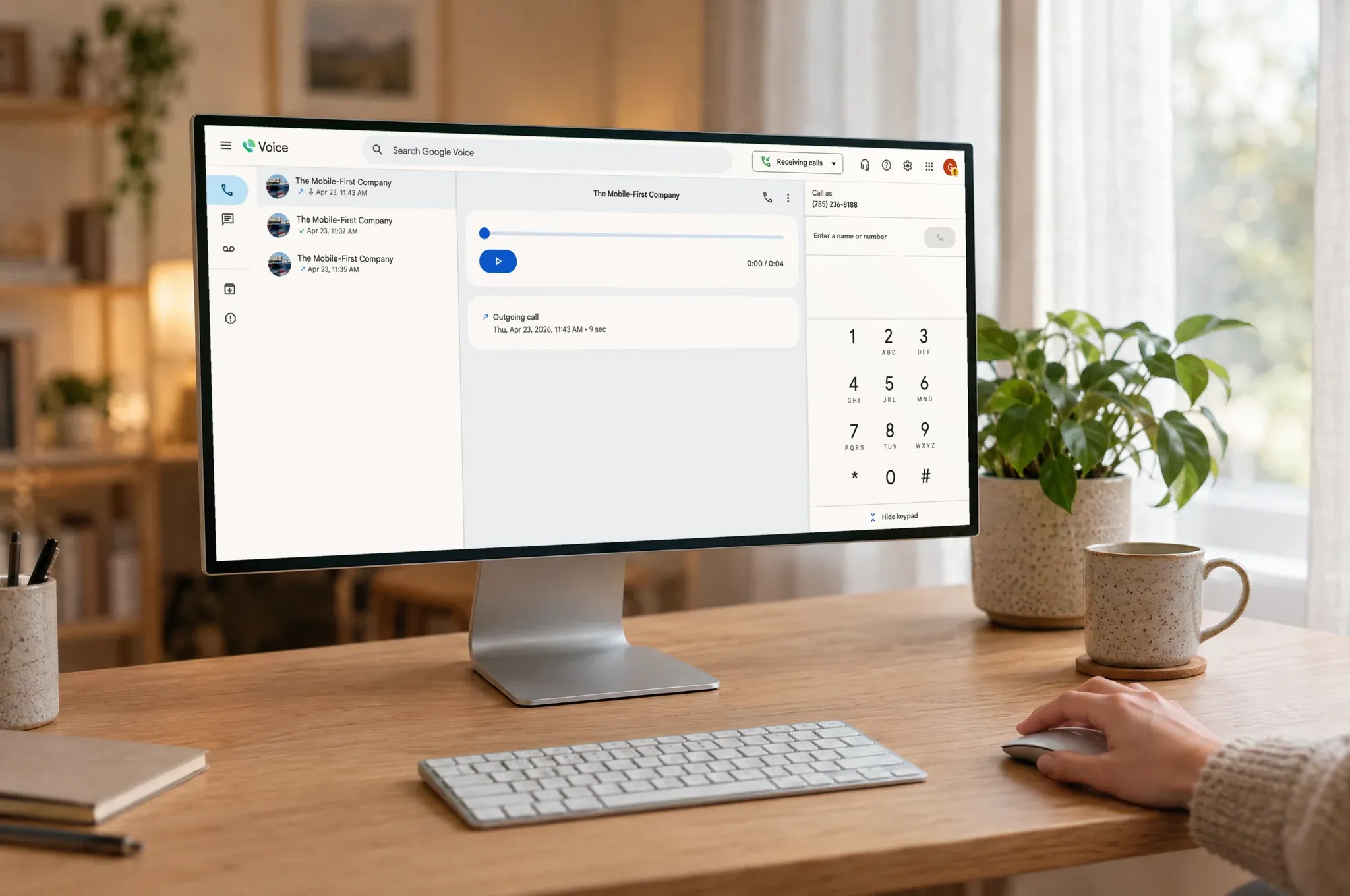 Google voice screenshot taken on a desktop computer